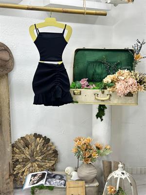 Kaşkorse Kumaş Asansör Büzgülü Etek Bluz Tasarım İkili Takım 