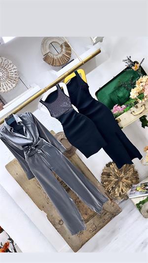 Kaşkorse Kumaş Ayna Payetli Elbise