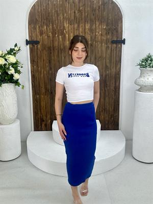 Kaşkorse Kumaş Brooklyn Nakışlı Etek Crop İkili Takım 