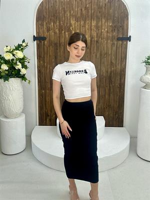 Kaşkorse Kumaş Brooklyn Nakışlı Etek Crop İkili Takım 