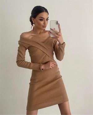 Kaşkorse Kumaş Çapraz Yaka Mini Elbise