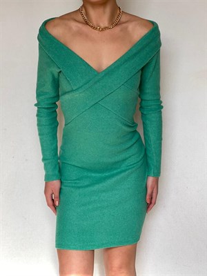 Kaşkorse Kumaş Çapraz Yaka Mini Elbise