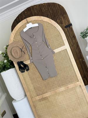 Kaşkorse Kumaş Çıtçıtlı Kalem Elbisemiz Krem