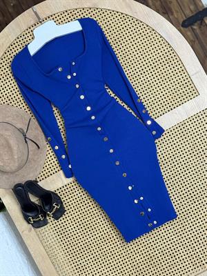 Kaşkorse Kumaş Çıtçıtlı Kalem Elbisemiz Saks