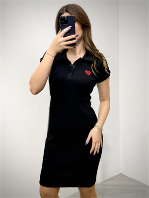 Kaşkorse Kumaş Kalp Nakışlı Polo Yaka Elbise