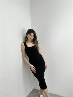 Kaşkorse Kumaş Kare Kalem Elbisemiz Siyah