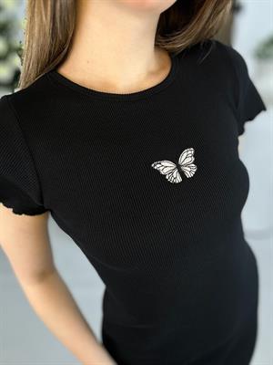 Kaşkorse Kumaş Kelebek Nakışlı Kalem Model Elbise