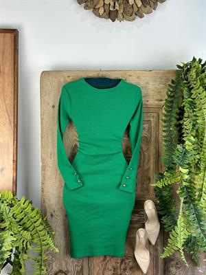 Kaşkorse Kumaş Kollar Gümüş Düğmeli Yeşil Kalem Elbise