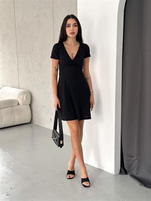 Kaşkorse Kumaş Kruvaze Yaka Kloş Elbise