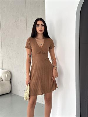 Kaşkorse Kumaş Kruvaze Yaka Kloş Elbise