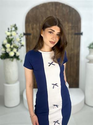 Kaşkorse Kumaş Kurdela Detay Kalem Elbisemiz Lacivert