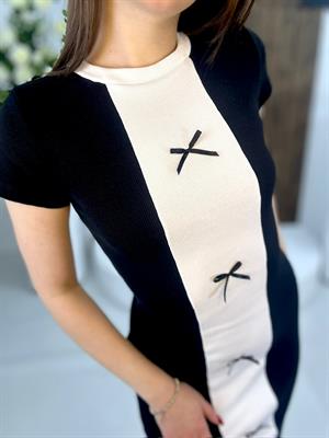 Kaşkorse Kumaş Kurdela Detay Kalem Elbisemiz Siyah