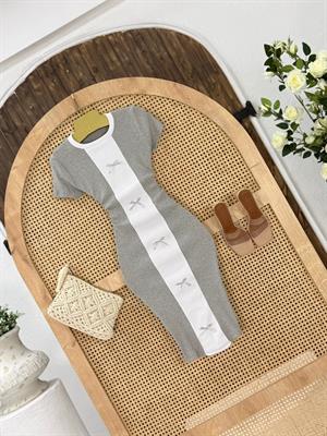 Kaşkorse Kumaş Kurdela Detay Kalem Elbisemiz Gri