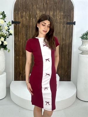 Kaşkorse Kumaş Kurdela Detay Kalem Elbisemiz Bordo