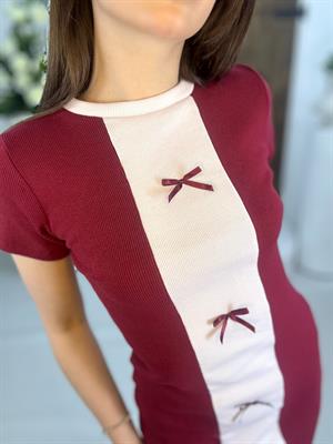 Kaşkorse Kumaş Kurdela Detay Kalem Elbisemiz Bordo