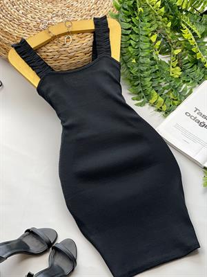 Kaşkorse Kumaş Omuz Fırfırlı Elbise