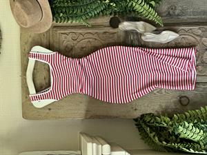 Kaşkorse Kumaş U Yaka Çizgi Desen Kalın Askılı Elbisemiz 