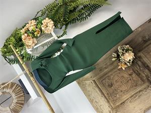 Kaşkorse Kumaş U Yaka Yan Yırtmaçlı Yaka Çiçek Detaylı Midi Boy Yeşil  Kalem Elbise