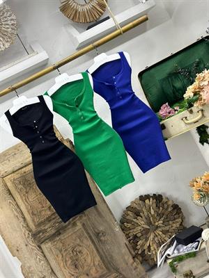 Kaşkorse Kumaş Yaka Düğmeli Kolsuz Elbise