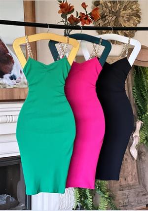 Kaşkorse Kumaş Zincir Askılı Kalem Elbise