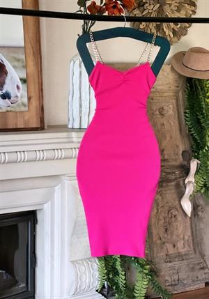 Kaşkorse Kumaş Zincir Askılı Kalem Elbise