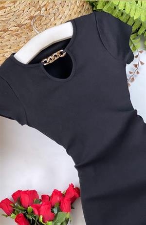 Kaşkorse Kumaş Zincir Detay Kalem Elbise