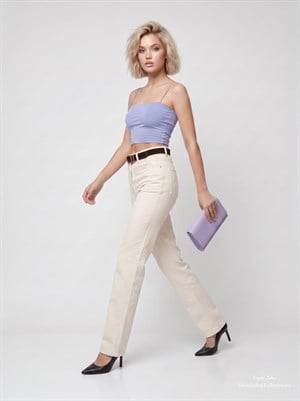 Kemerli Full Likralı Straight Jean Pantolon 