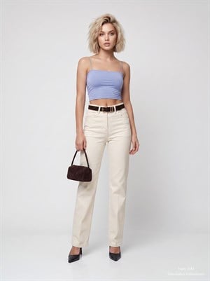 Kemerli Full Likralı Straight Jean Pantolon 