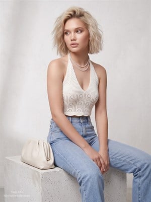 Kemerli Tensel Karışımlı Likralı Kesik Paça Straight Jean Pantolon  Mavi