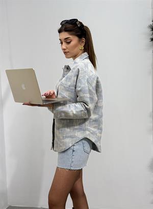 Kendinden Desenli Jean  Tasarım Gömlek