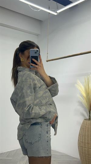 Kendinden Desenli Jean  Tasarım Gömlek