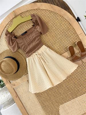 Keten Kumaş Astarlı Beli Lastikli Etek Görünümlü Şort