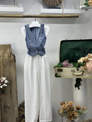 Keten Kumaş Beli Lastikli Palazzo Pantolon