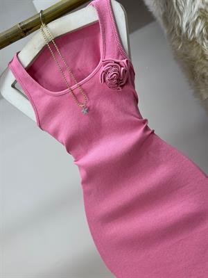 Kaşkorse Kumaş Gül Detaylı U Yaka Elbisemiz 