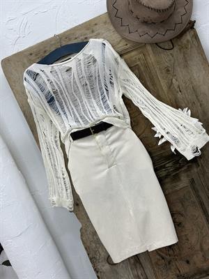 Keten Kumaş Kemerli Midi Boy Etek