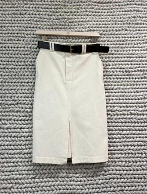 Keten Kumaş Kemerli Midi Boy Etek