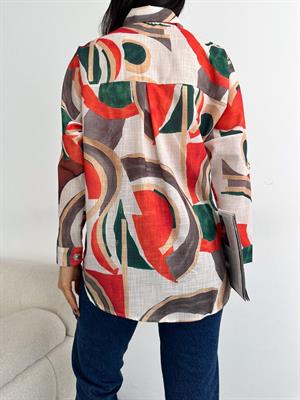 Keten Kumaş Overize Kalıp Baskılı  Gömlek