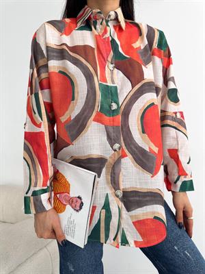 Keten Kumaş Overize Kalıp Baskılı  Gömlek