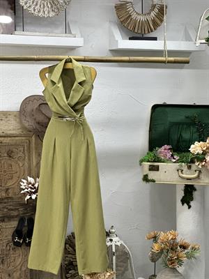 Keten Kumaş Pantolon Bağlama Detay Yelek İkili Takım 