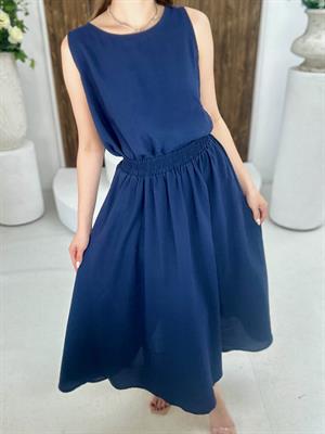 Keten Kumaş Rahat Kalıp Midi Etekli İkili Takım Lacivert