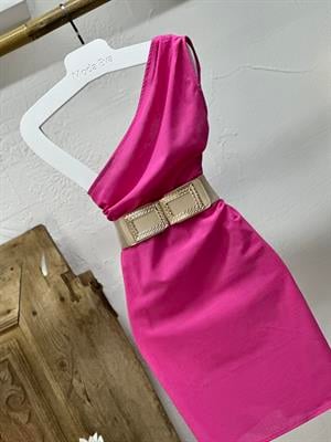 Keten Kumaş Tek Omuz Tasarım Elbise