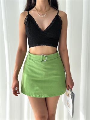 Keten Kumaş Toka Detaylı Renkli Şort Etek 