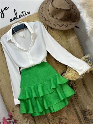 Keten Kumaş Volan Detaylı Tasarım Etek 