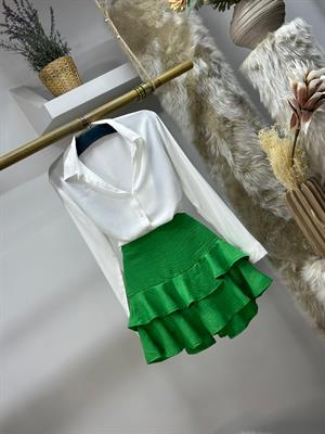 Keten Kumaş Volan Detaylı Tasarım Etek 