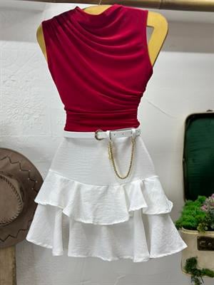 Keten Kumaş Volan Detaylı Tasarım Etek 