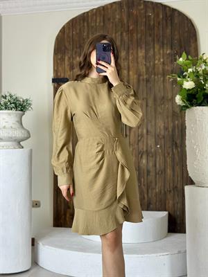 Keten Kumaş Volanlı Elbise