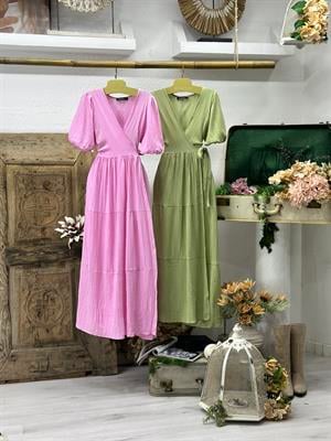 Keten Müslin Kumaş Maksi Boy Anvalop Elbise 