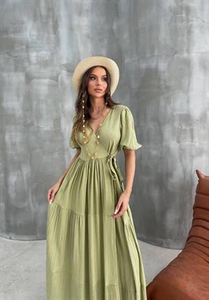 Keten Müslin Kumaş Maksi Boy Anvalop Elbise 