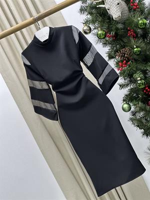 Kollar Organze Tül Detay Tasarım Kalem Elbisemiz Siyah