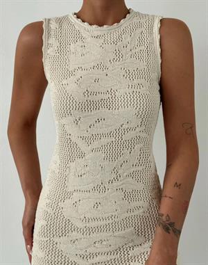 Kolsuz Krem Triko Elbise